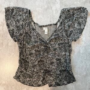 Women's Japna Black & White Printed Blouse